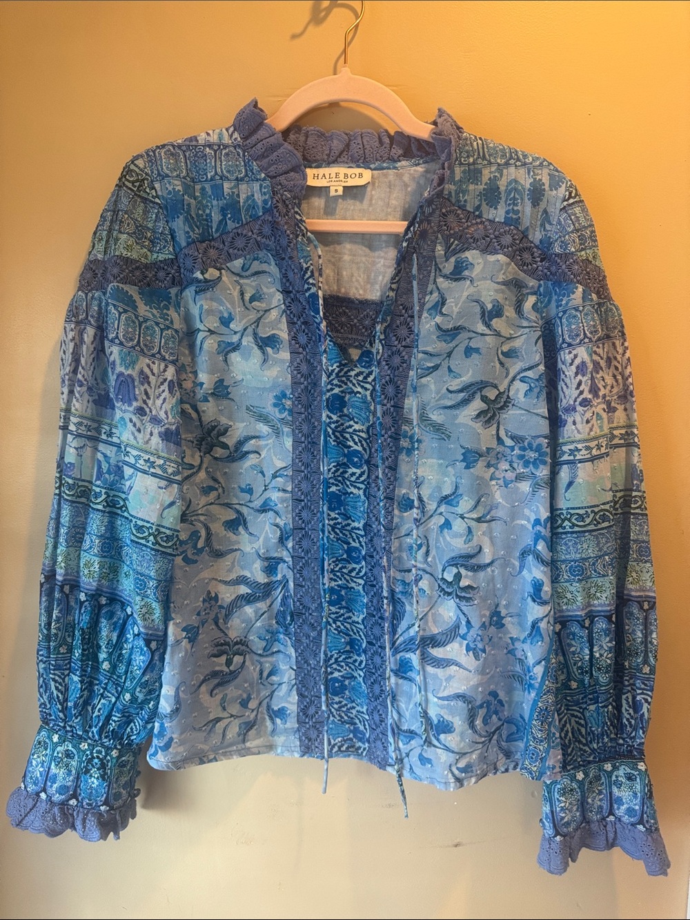 Hale Bob Multi-Blue Printed Peasant Blouse